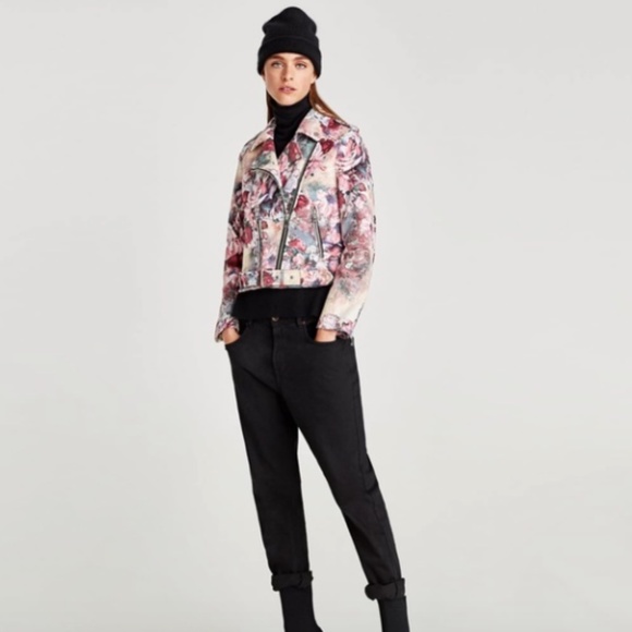 Zara Jackets & Blazers - BRAND NEW Zara Suede Floral Moto / Biker Jacket